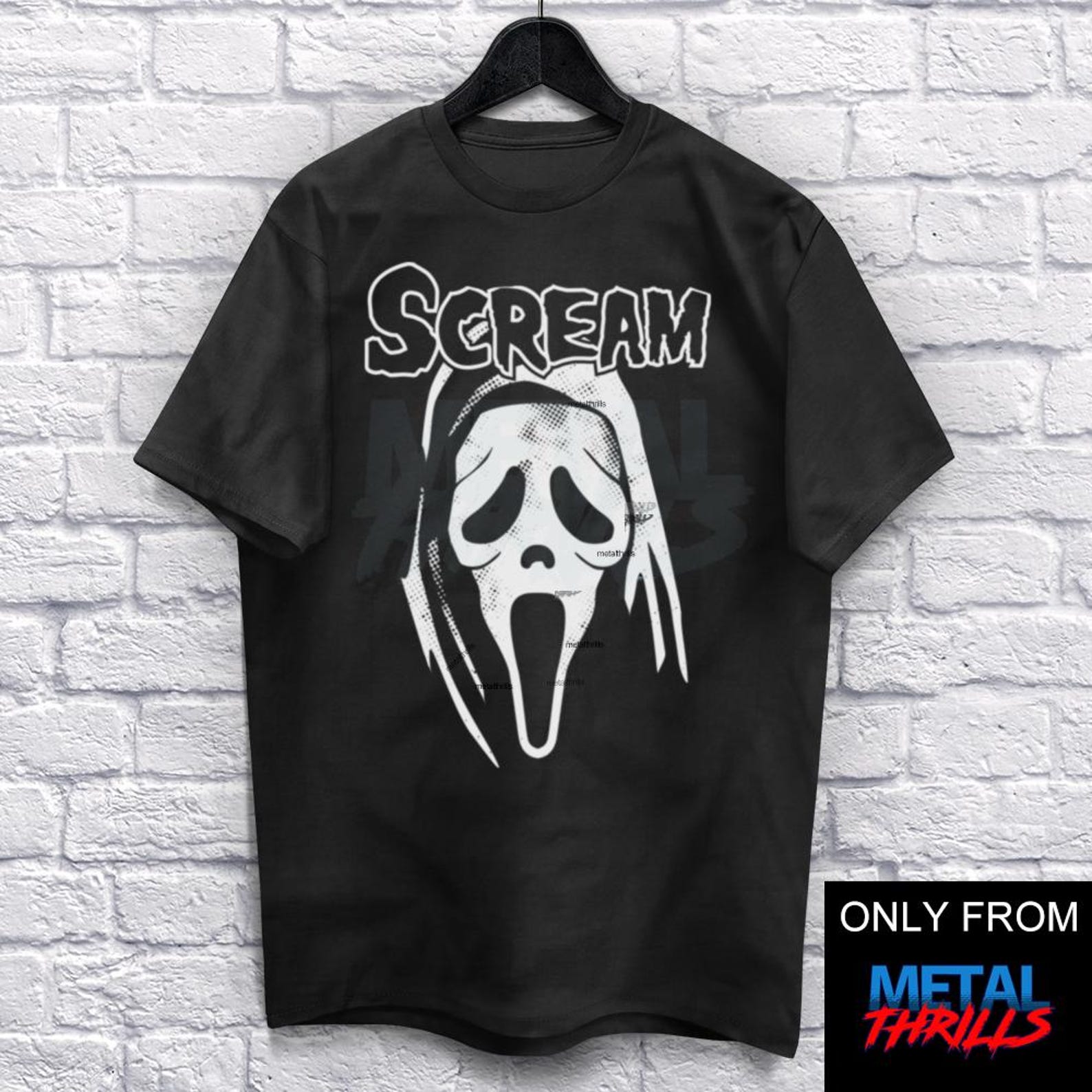 Scary Mask T-Shirt Unisex (For Men and Women) Horror Movie Shirt Heavy Metal Pumpkin Shirts. Scary Halloween Shirt Music Halloween 2XL