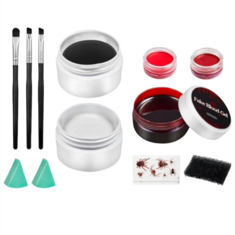 Halloween & Christmas Makeup Set: Face & Body Paints in White, Black, Red for Cosplay & Party