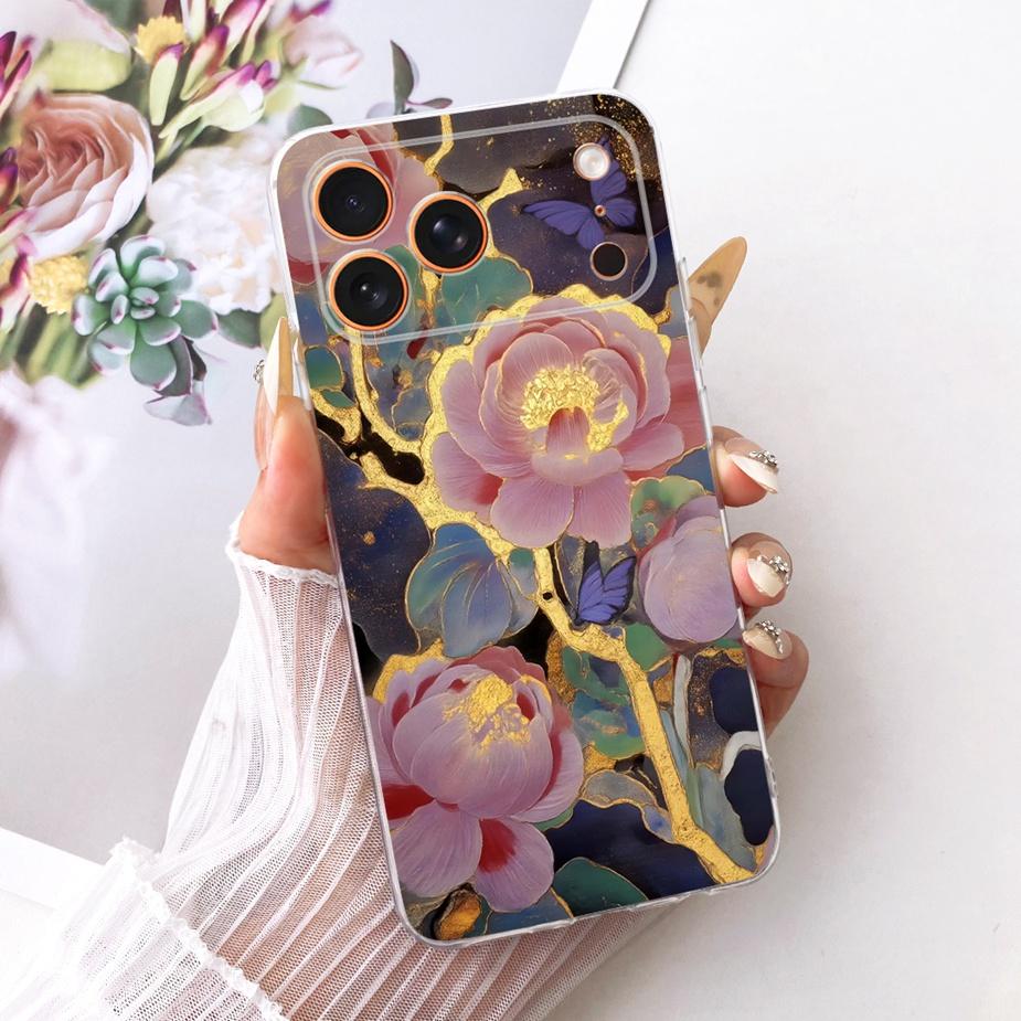 For Apple iPhone 17 Pro Max Case Luxury Flowers New Painted Cover Clear Silicone Case For iPhone 17 Air iPhone17 Pro Soft Fundas