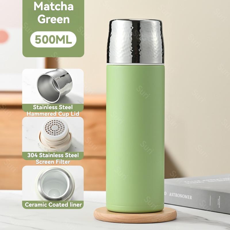 Stainless Steel Ceramic Liner Vacuum Tea Tumbler 500ml Dual Drinking Modes Leakproof Thermal Flask for Hot Cold Drinks Portable