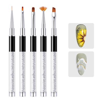 5-teiliges Nailart-Malpinsel-Set mit Strass-Stab, Blütenblattpinsel, Liner-Pinsel, Fächerpinsel, Schattierungspinsel, Maniküre-Werkzeug