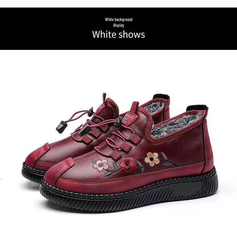 Women's Winter Non-Slip Cotton Grandma Boots - Warm, Thickened Flat-Bottom Shoes for Middle-Aged & Elderly