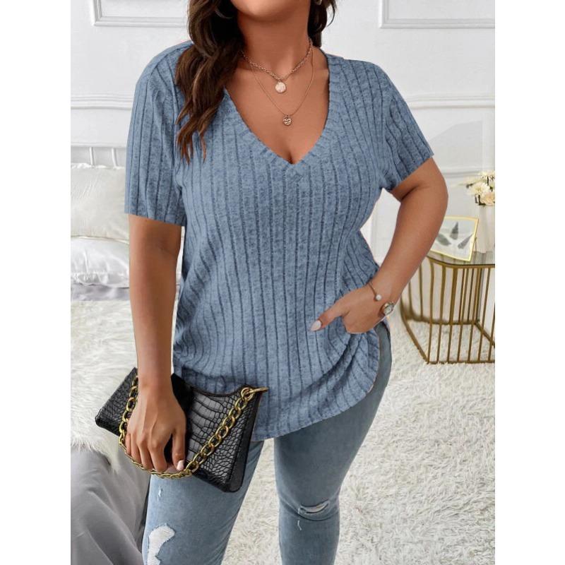 Summer Short Sleeve Large Size Women T-shirt Solid Color Loose Casual Office Blouse Women's Clothing Elegant Top Female Simple Shirt