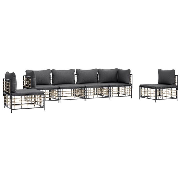 VidaXL Salon de Jardin avec Coussins 6 pcs, Canapés avec Dossier, Ensemble de Meubles Patio Terrasse Extérieur, Anthracite 3186721