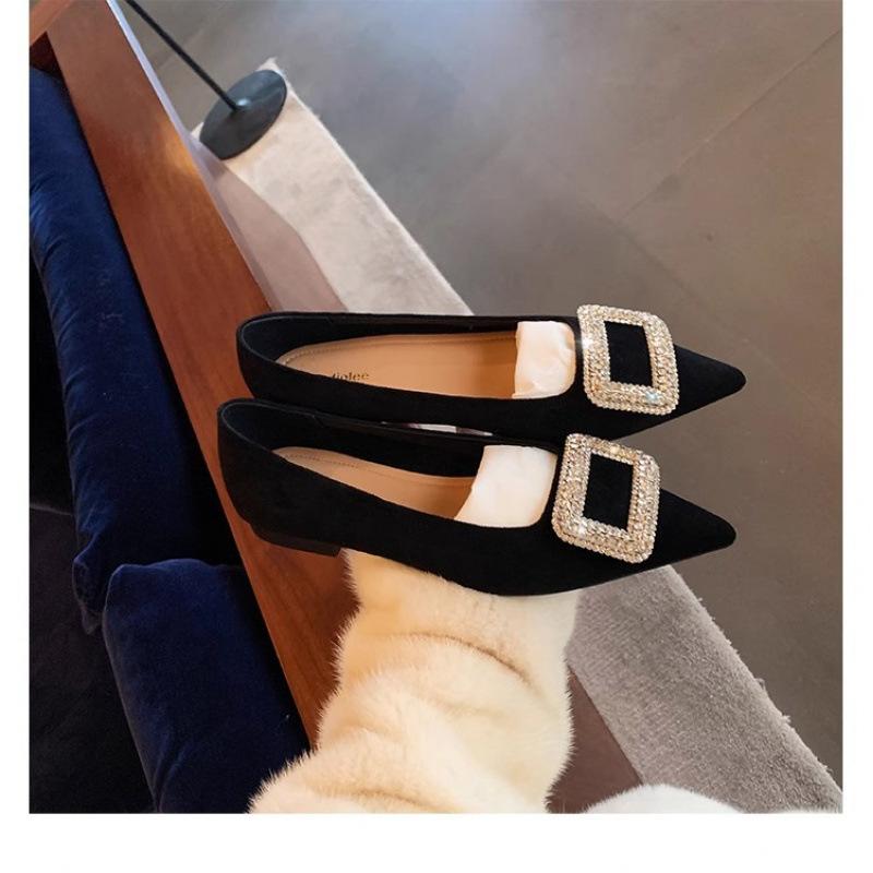 

Shoes exquisite sparkling diamond buckle temperament small pointed head shallow mouth flat sole shoes women s spring 35 чорний