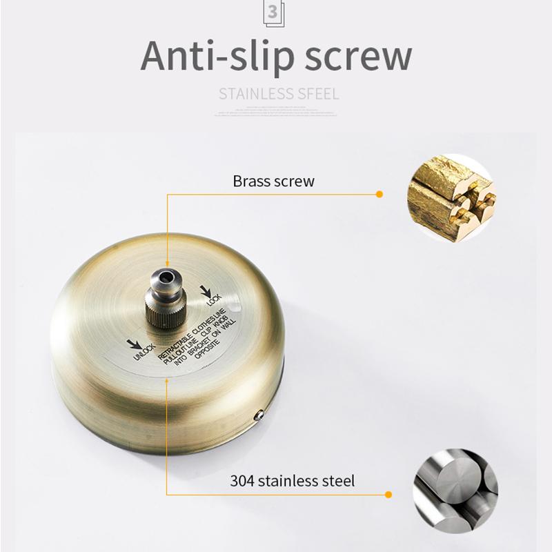 Bathroom Shelves Stainless Steel Antique Clothesline Nice Quality Single Line Hotel Style Clothes Drying Line For Bathroom