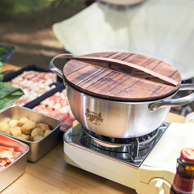 

Нержавеющая сталь Кемпинговая кастрюля Маленькая кастрюля с крышкой и двойной ручкой для приготовления пищи на открытом воздухе Эргономичная Равномерный нагрев Кемпинговая посуда CN