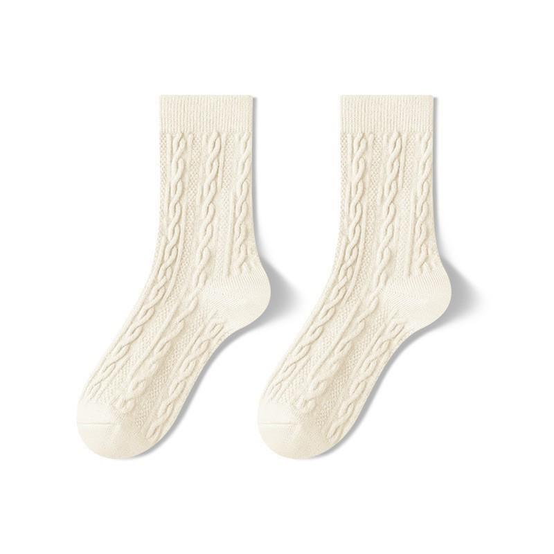 Women's Autumn/Winter Thick Wool Cable Knit Cotton Socks - Sweat-Absorbent, Odor-Resistant, Maternity-Friendly