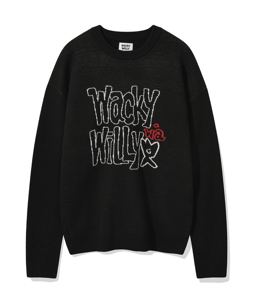 WACKY WILLY Typographic Pullover Sweater Black