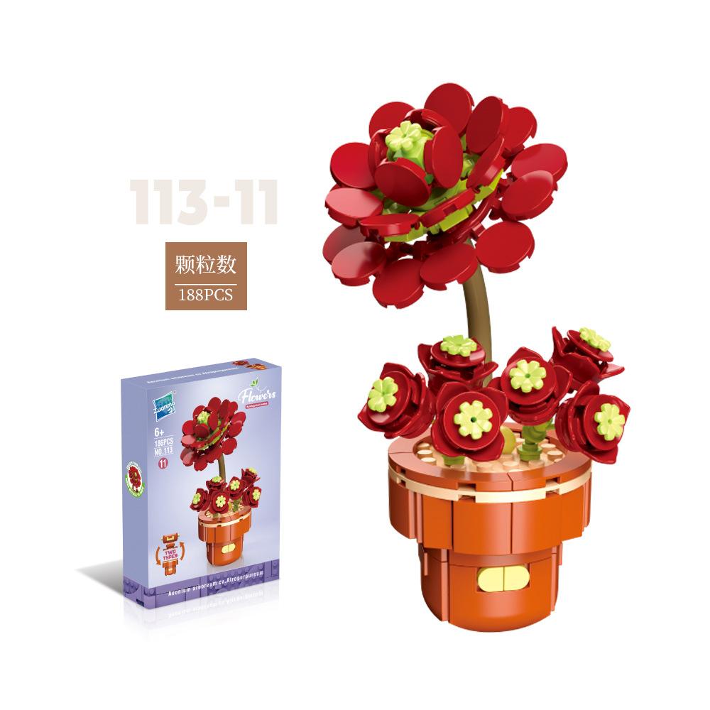Flower Potted Plant Succulents Building Blocks Ornaments Models Home Decoration Flower Bouquet MOC Bricks Assembly Toy Kids Gift