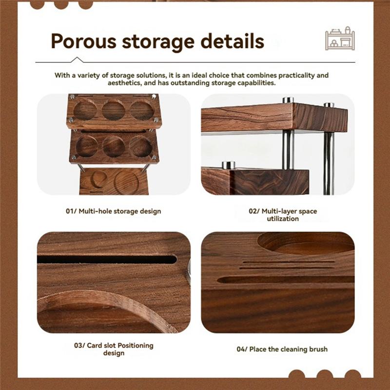 A78E-Coffee Dripper Stand Wooden Espresso Tamper Holder 3-Layer Solid Storage Rack Multi-Functional Coffee Tool Organizer