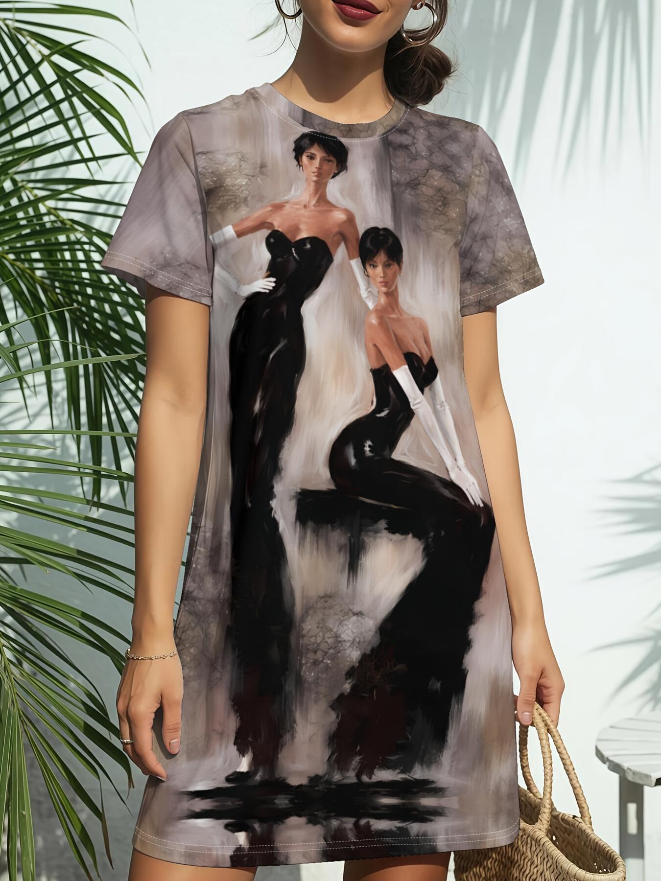 

Love VibeNew Women s Round Neck Short Sleeve T-Shirt Dress. American Style Trend Digital Printing. Casual and Versatile for Spring and Summer. Elegant L дубильная кора