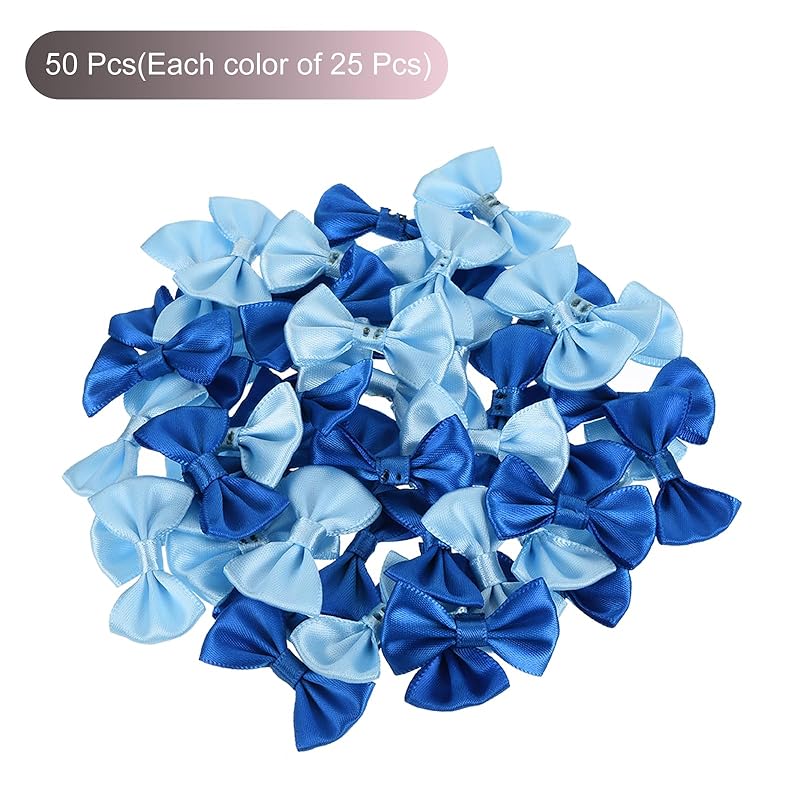 Uxcell 50 Pieces Blue and Light Blue Bowtie 1.5" X 1" Mini Ribbon Craft Bow Knot DIY Sewing Scrapbooking Wedding Gifts Present Perfect for Home