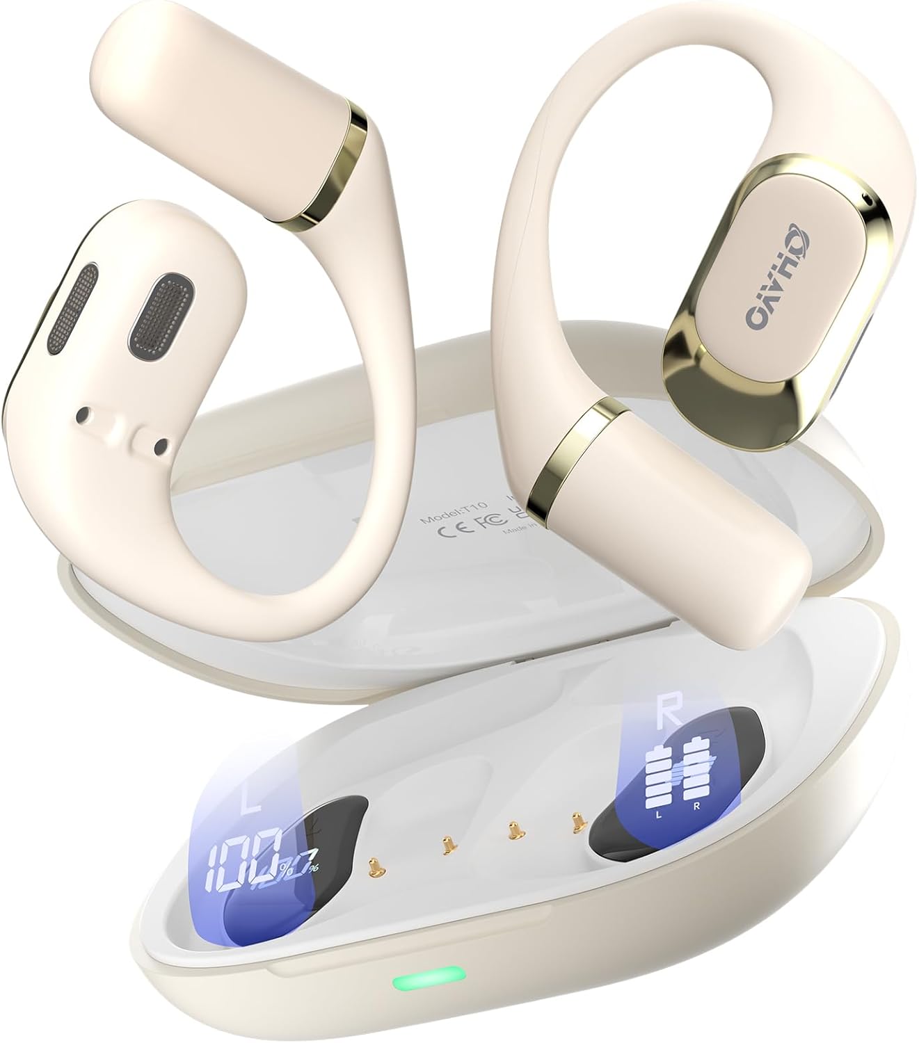 

Ohayo Open-Ear Earphones Ear Hooks Wireless Bluetooth 5.4 Headphones IPX6 Waterproof Air conduction Sports Earbuds TWS with Mic білий