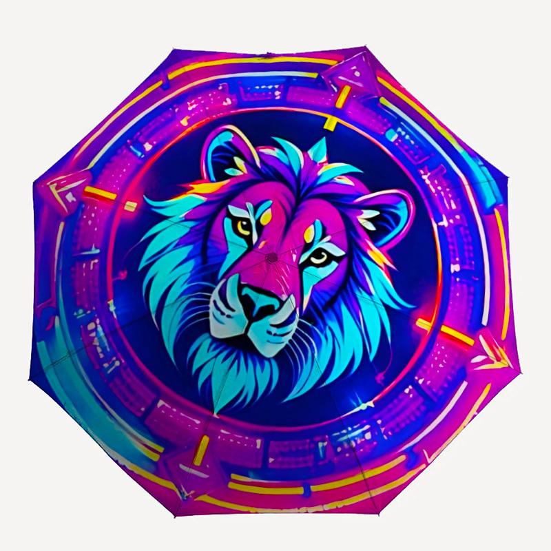 1pc Lion Head Art Automatic Folding Umbrella, 8-Rib Iron Frame, Casual Outdoor Accessory for Birthday Festival Gifts Yy251128111