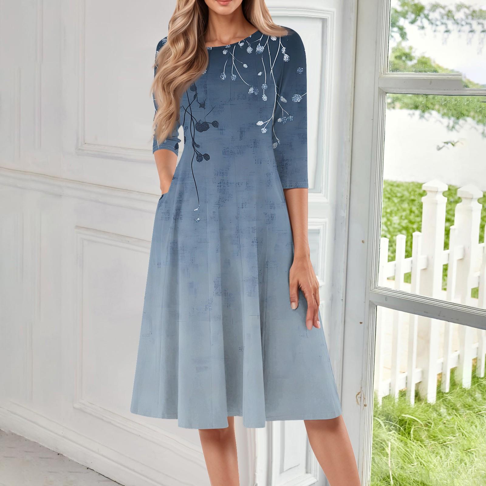 

Женское повседневное модное платье миди с круглым вырезом и рукавом три четверти XXL