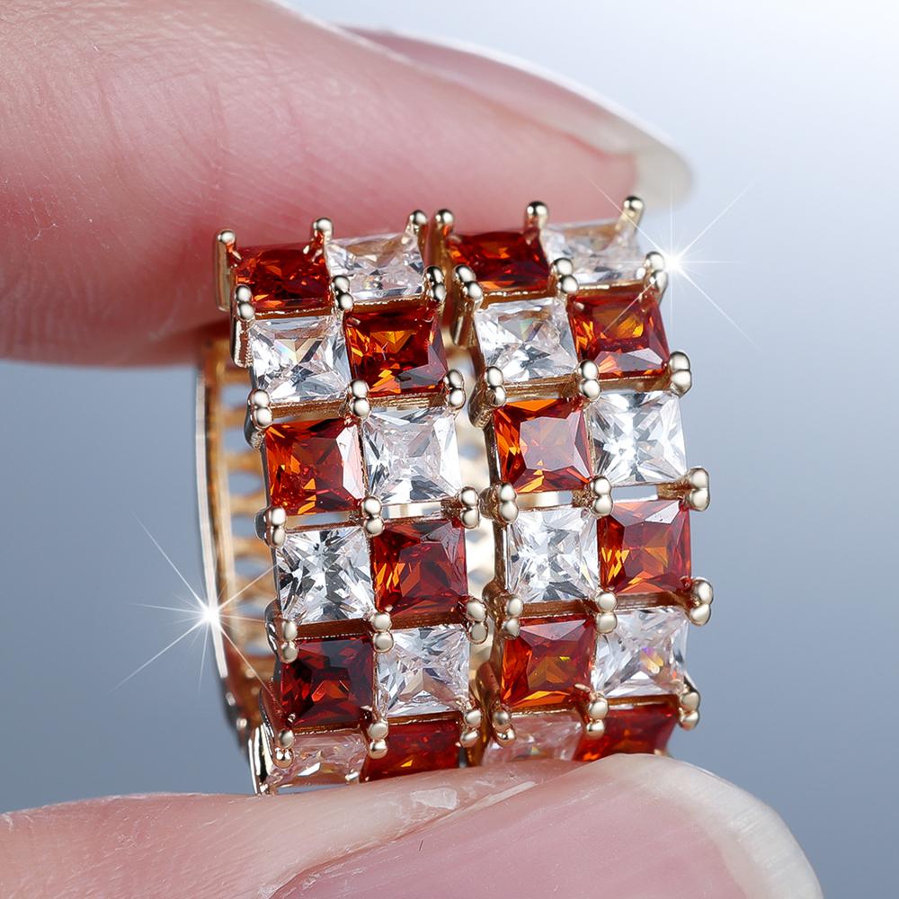 Exquisite Square White Black Zircon Chessboard Hoop Earrings for Women Vintage Golden Wedding Jewelry Gifts