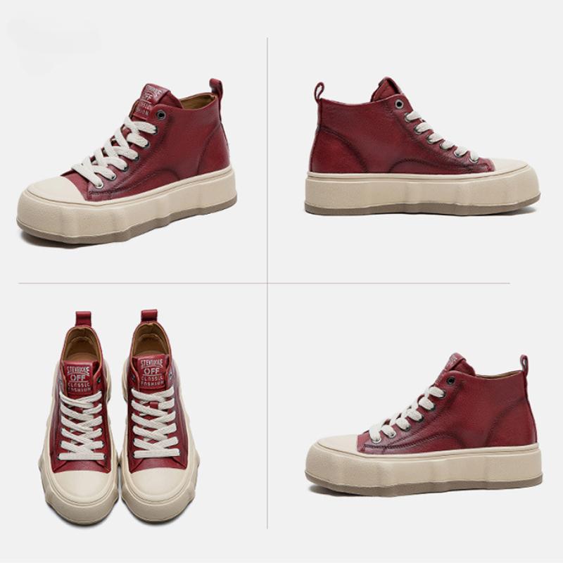 Johnature Genuine Leather Women's Flat Shoes Leisure Versatile Cowhide Round Toe Thick Soled Shoes