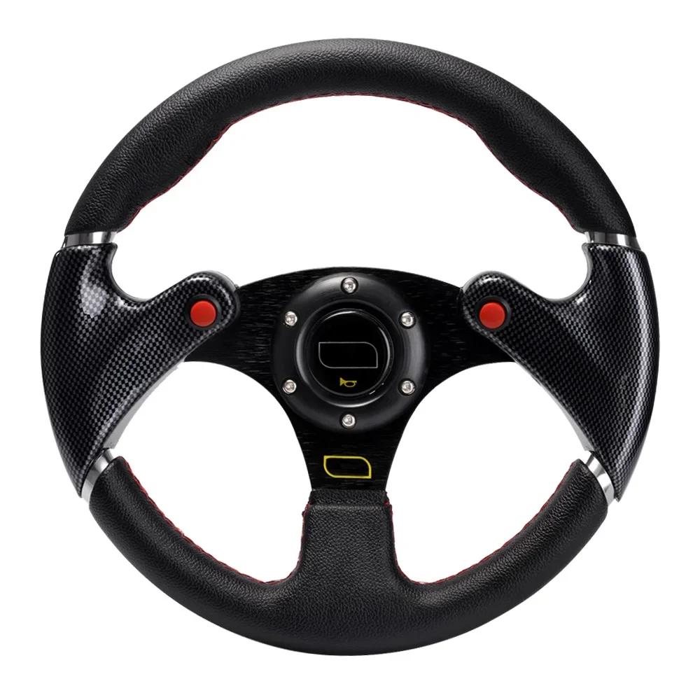 Car Steering Wheels 13 Inch 320mm Universal Carbon Leather Flat Racing Sport Steering Wheel w/ Logo Horn Button Car Accessories