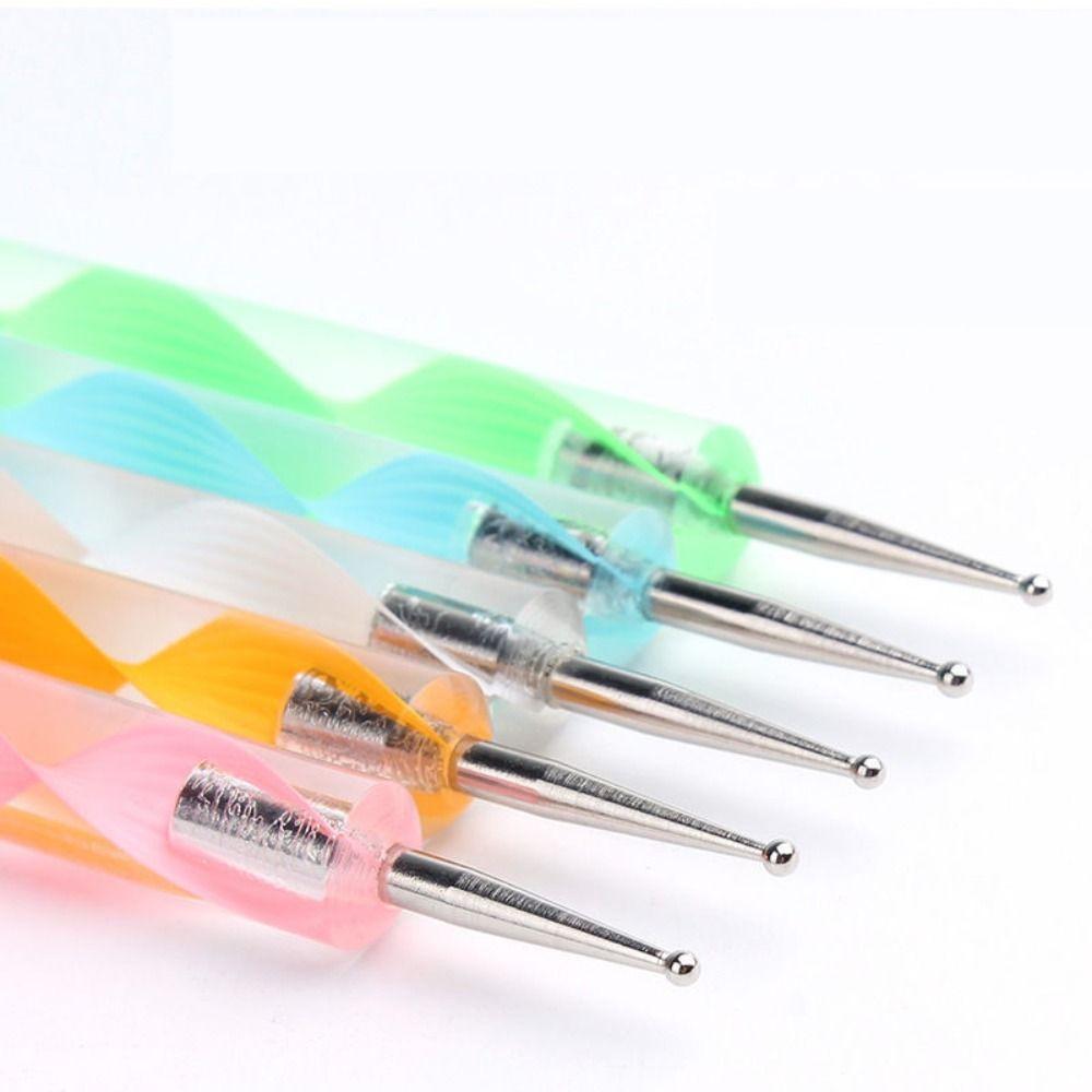 5 buc Stilou cu 2 capete pentru vopsea de unghii, Kit de pictură pentru manichiură cu cristale, Stilou pentru punctare pentru nail art, Fete
