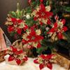 5/10Pcs Glitter Christmas Artificial Flowers Christmas Tree Hanging Pendant Ornaments for Xmas New Year Navidad Party Home Decor