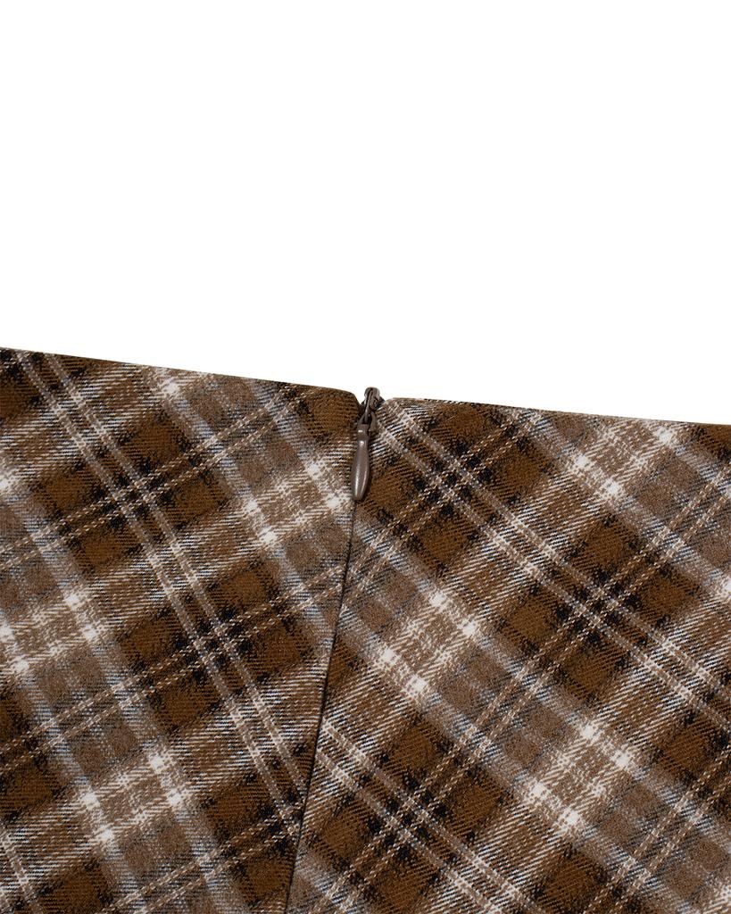Moa Vintage Check Flare Skirt (Fade Brown)
