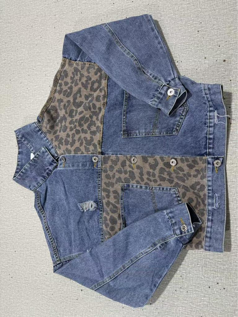 Leopard Print Denim Short Jacket for Women - European & American Spring/Autumn Collection
