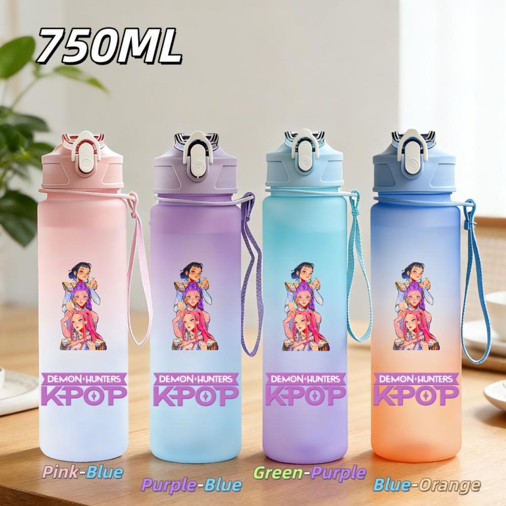 750ML Anime KPop Demon Hunters Sports Water Bottle Leak Proof Colorful Straw Cup Portable Water Bottle designed for Outdoor Sport Fitness