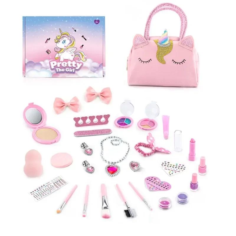 Cosmetics Toy Set Children Make Up Set Safe Washable Princess Beauty Pretend Play Toys Set Bag Nail Polish Real Makeup Kit