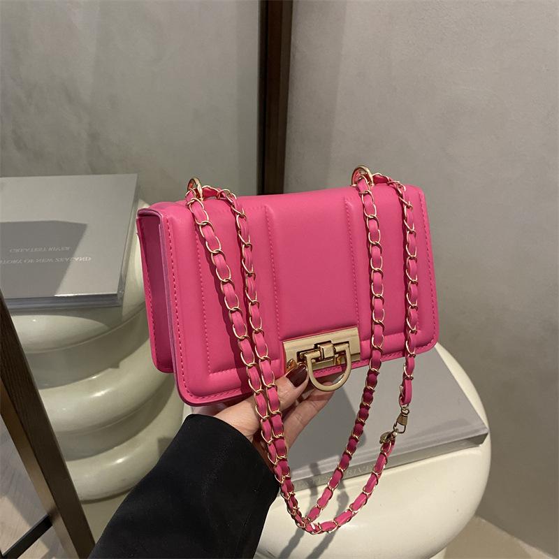 New women's bag fashionable solid color high-end sense versatile shoulder small square bag trendy messenger bag chain bag