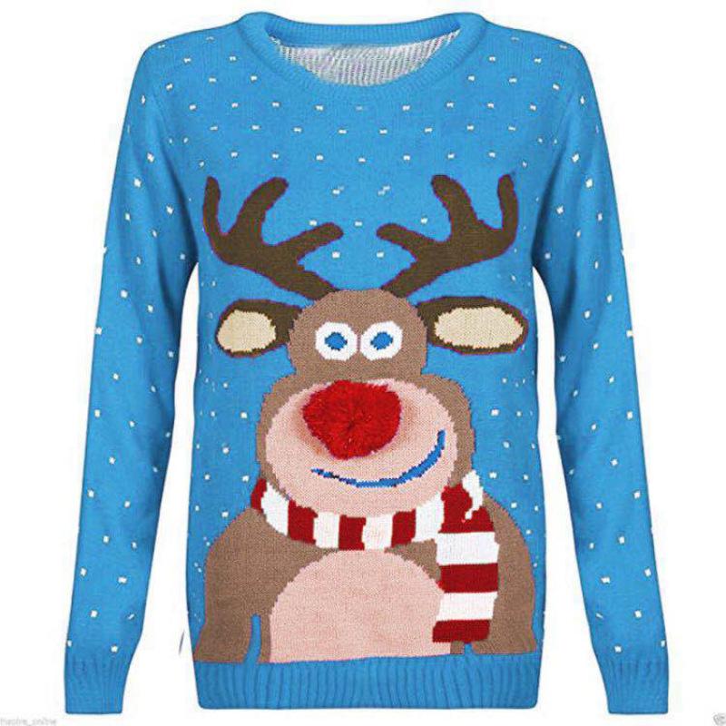 Christmas Sweater Women Christmas Deer Warm Knitted Long Sleeve Sweater Jumper Top Winter Autumn Pullovers