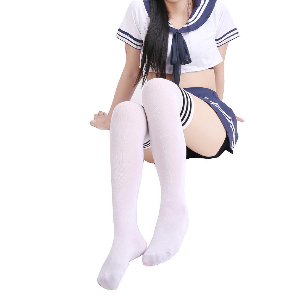 Academy-Style Black & White Striped Over-the-Knee Socks