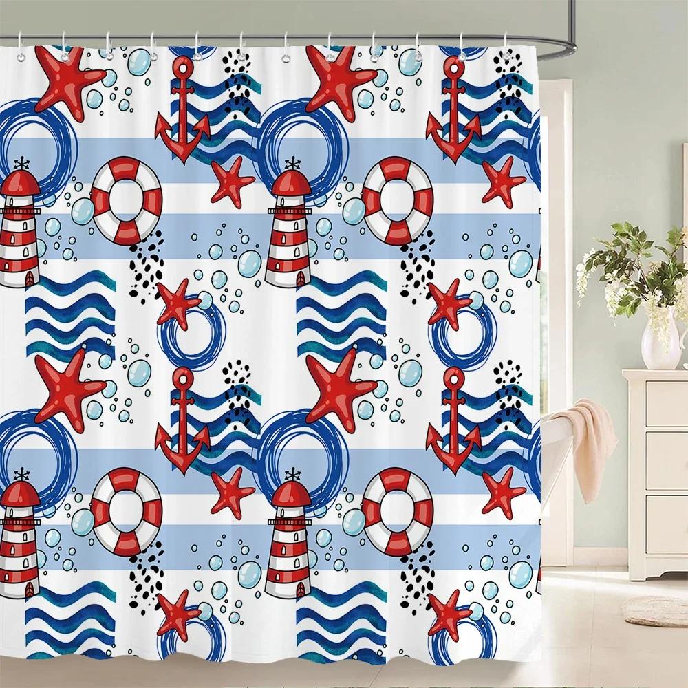 

1 Pc Cartoon Children S Navigation Pattern Polyester Shower Curtain Waterproof Fabric,Bathroom Decorative Curtain With Hooks W60H190(CM)-1 Pcs