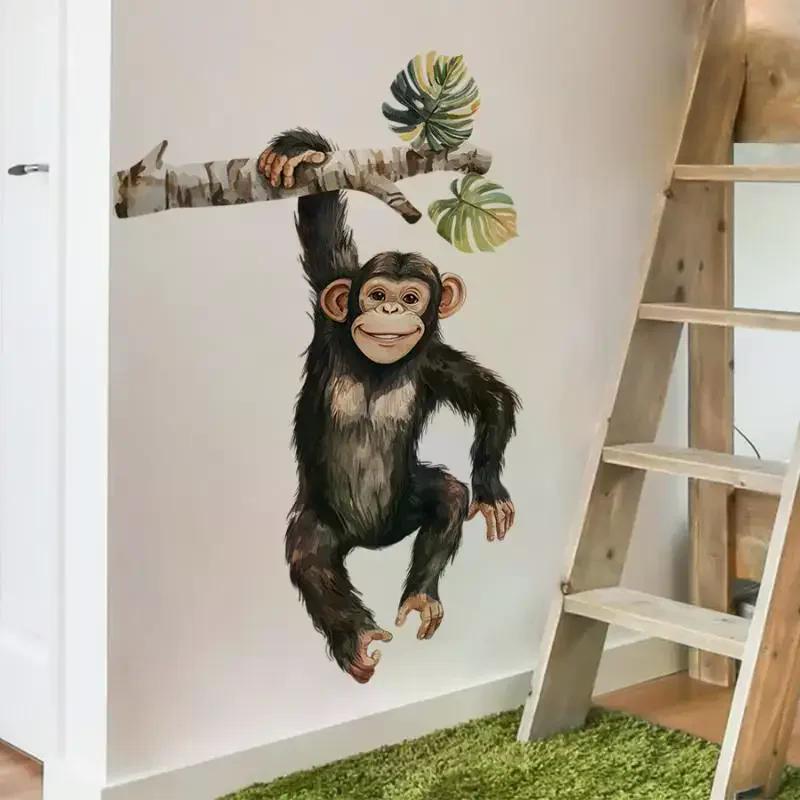 Verspielter Orang-Utan klettert auf Ästen Wandaufkleber Abziehbilder Affe Baum Dschungeltier Wandaufkleber Schlafzimmer Wohnzimmer Heimdekoration