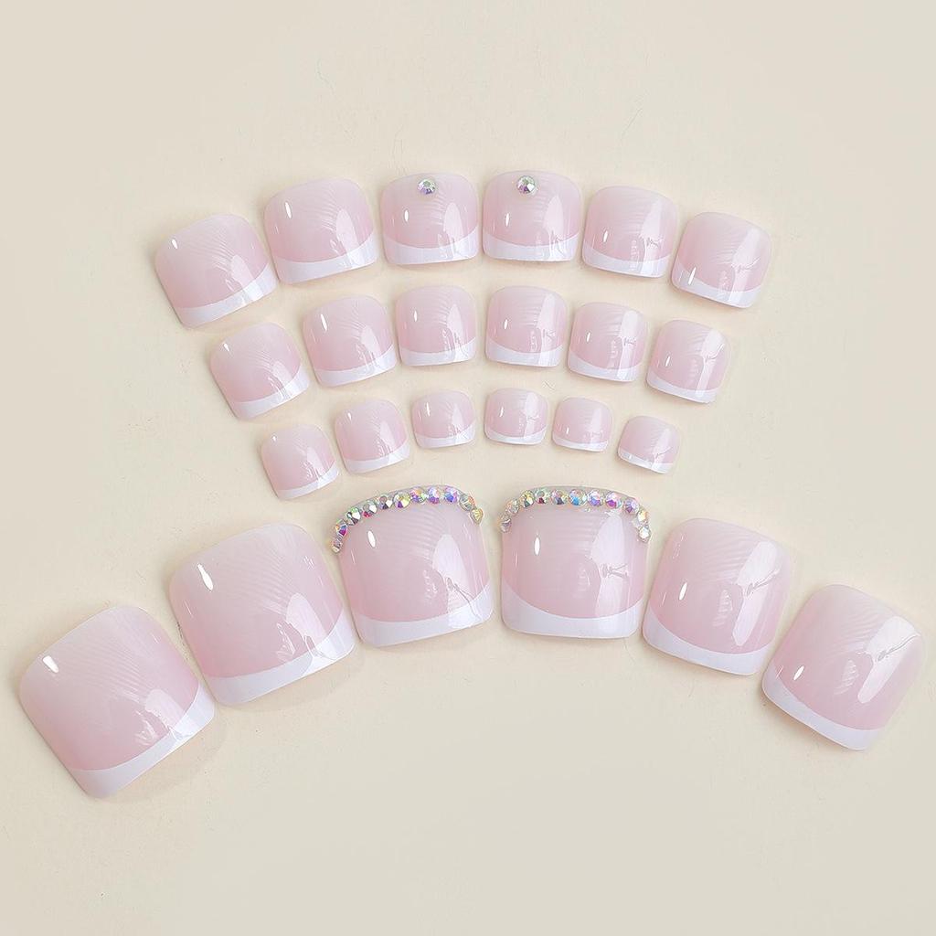 New French White Diamond Pink Translucent Toenail Tips – Essential Summer Wear