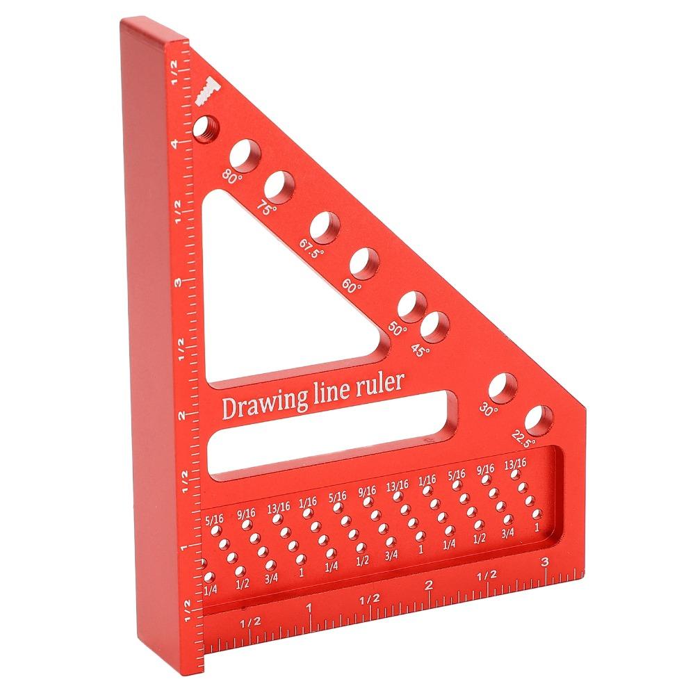 Convenient Aluminum Alloy Drawing Line Ruler 0 to 90 Degree Red 3D Multi Angle Measuring Ruler Miter Triangle Tool Woodworking