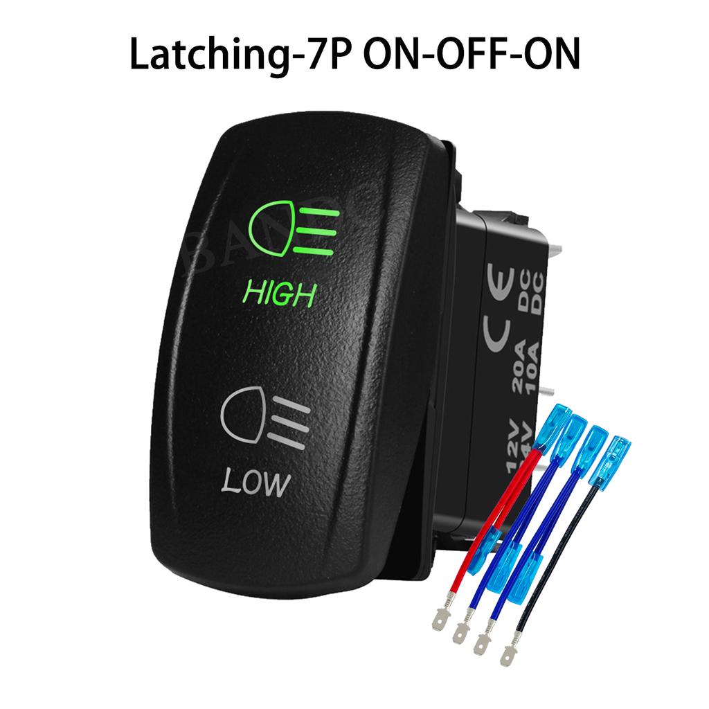 Headlights Rocker Switch 6 Pin ON-ON-OFF / 7Pin ON-OFF-ON High Low Beam Rocker Switch with Wires for Car UTV Truck RV Trailer