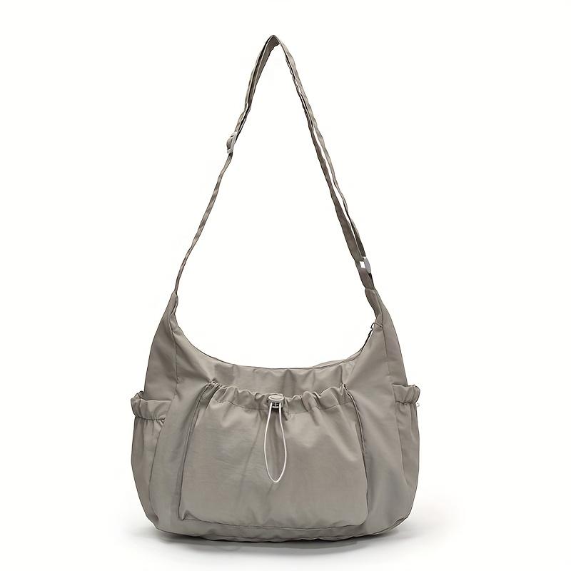 Elegant Women's Crossbody Bag with Adjustable Drawstring and Pleated Design, Fashi Versatile Casual Solid Color Canvas Bags