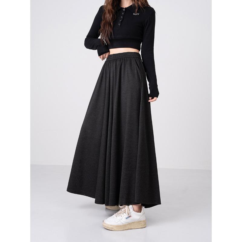 Autumn and winter new drape medium and long high waist skirt lazy style thin loose pleated a word culottes women