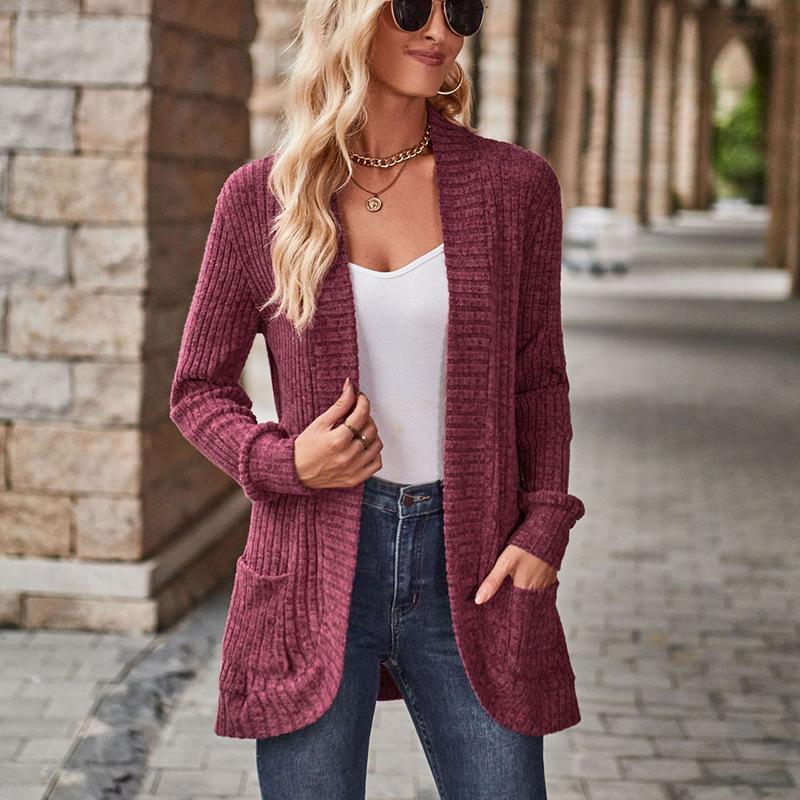 Solidny Luźny Kardigan Dla Kobiet Jesień Vintage Długi Rękaw Dzianiny Odzież Wierzchnia Damski Sweter Oversize Vintage Damskie Top