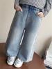Girls' Rhinestone Lace Denim Pants - Spring/Autumn 2026: Stylish Wide-Leg Fashion for Little Girls