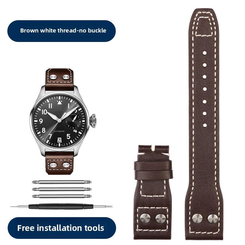 21 22mm Armband Retro Echtes Leder Nieten Armband Für IWC Big Pilot Spitfire Mark18 Vintage Braun Schwarz Blau Rindsleder Uhrenarmband