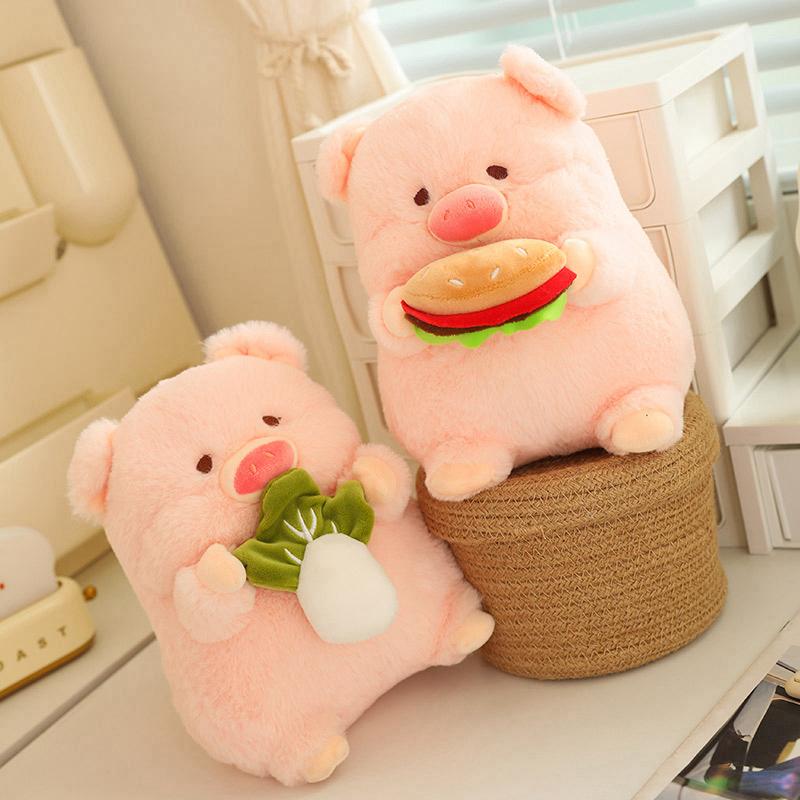 Cute Pig Plush Toy Stuffed Animals Pig With Hamburger Soft Doll Fluffy Pig Cabbage Birthday Gift