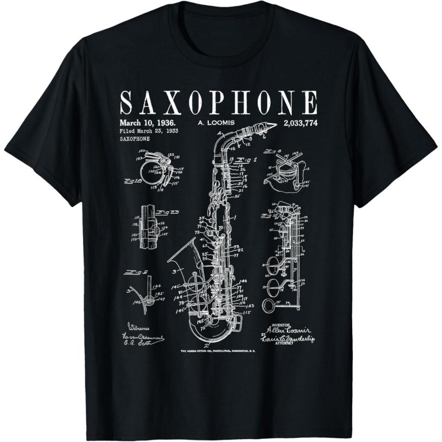 

Saxophone Old Vintage Patent Drawing Print T-Shirt(1) XXXXXL чорний