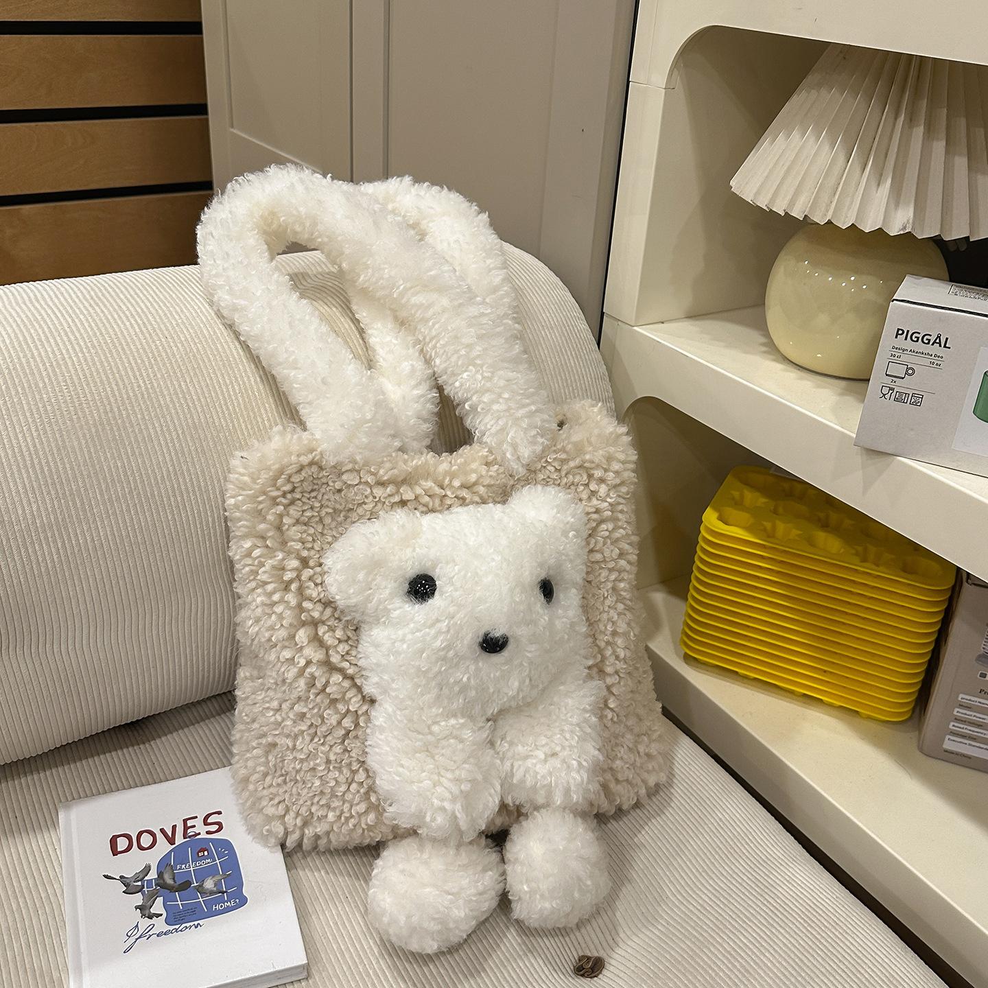 Plush doll shoulder bag women s autumn and winter new fashion bear handheld women s bag large capacity armpit bag