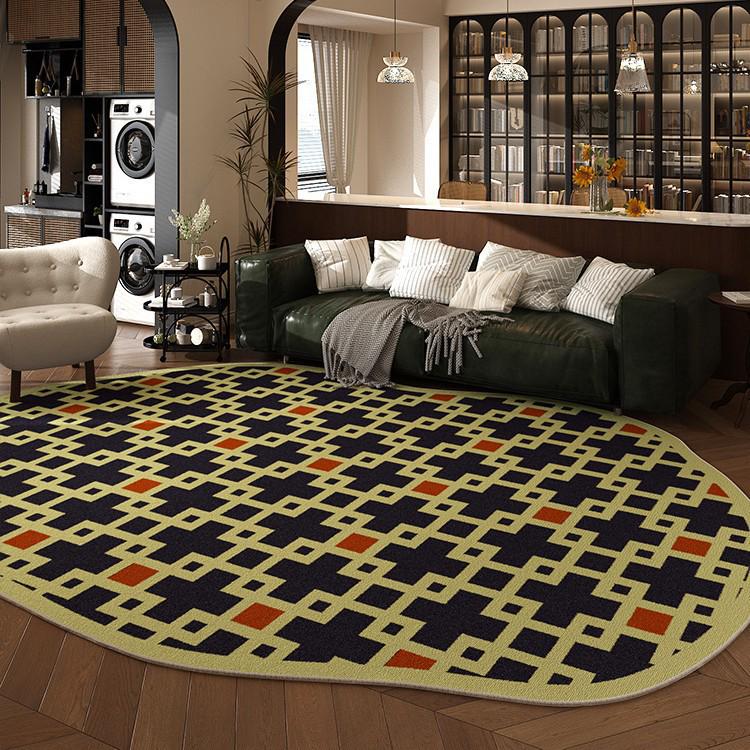 Retro Green Non-slip Waterproof Floor Mat - Vintage Style, Washable, Ideal for Living Room, Bedroom, Sofa, or Under Coffee Table.