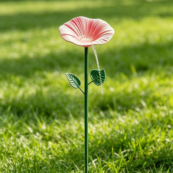 Flower Hummingbird Water Feeder Metal Garden Post Bee Watering Station And Butterfly Waterer Outdoor Bird Bath for Pollinators Garden Decor
