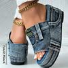 Women's Denim Platform Sandals, Fashion Open Round Toe Non Slip Slides, Outdoor Wedge Sandals