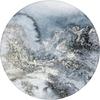 Round Ink Wash Art Carpet - Ethereal Mountain Mist Texture, Handpainted Abstract Rug for Zen Living Room, Meditative Decor
