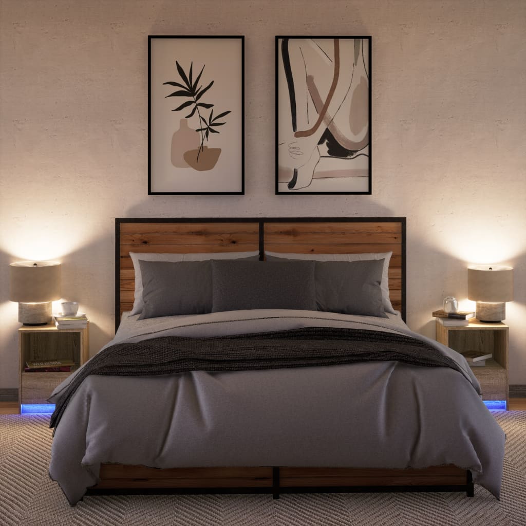 Vidaxl Szafki Nocne Z Led, 2 Szt., Dąb Sonoma, Materiał Drewnopochodny